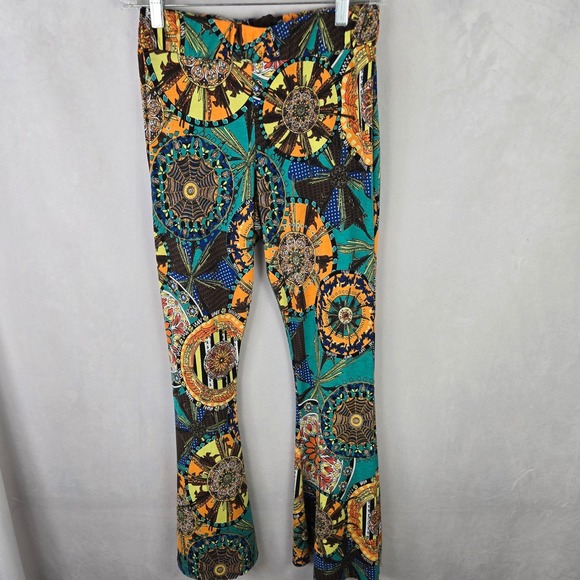 Topia Pants - Topia Women Multi Color Medallion Boho Flare Leg Bell Bottom Pants M Stretch USA
